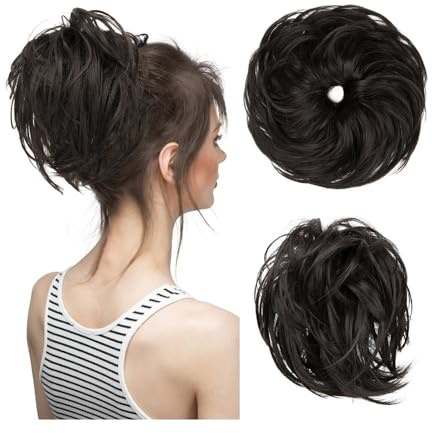 jianjunchaling mässing bun hårstycke vågigt lockigt hårband syntetiska chignon ponytail hårförlängningar tjocka updo hårdelar för kvinnor hår ponnytail för kvinnor flickor (svart brun)