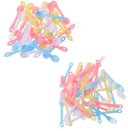 WEKAMOS 40 Set Mini Posate Colorate per Casa delle Forchette e in Plastica Miniature da Utensili Leggeri per Decorazioni e