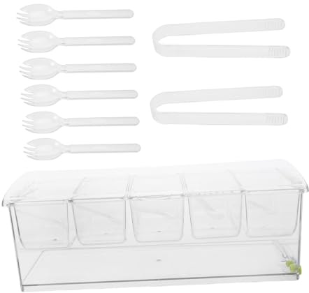 STOBAZA Plateau de Condiments Réfrigéré Compartiments avec Transparent Bac à Glace Intégré pour Buffet Froid Saladier et Bar à Fruits Plateau de Service pour Garnitures Fraîches