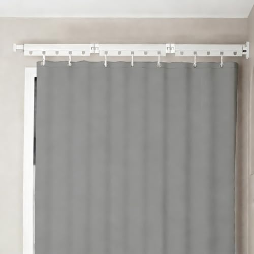 Vikbar duschdraperistång utan borrning, 3-vägs vikbar & roterbar, aluminiumlegering, med 120 x 180 cm vattentät anti-mögel duschdraperi, för badrum badkar (vit/grå)