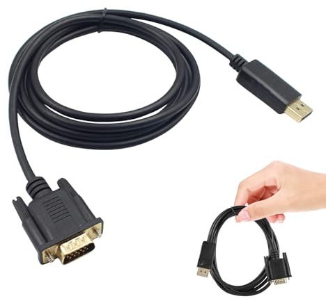 Yardenfun Câble Displayport vers Vga Mâle 1,8 Mètre, Adaptateur Câble Vidéo HD 1080P Compatible Moniteur PC Projecteur, Connecteur Sécurisé Bouton de Déverrouillage, Accessoire Informatique