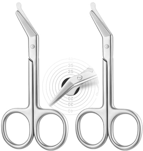 Ostomy Scissors, 2-Pack Stainless Steel Curved Bandage Scissors for Ostomy Care, Colostomy & Ileostomy, 4.4 x 2 Inch, Silver