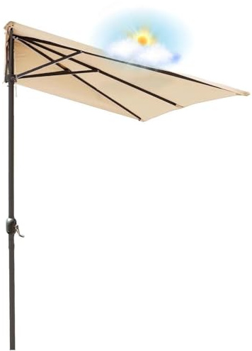 Parasol De Jardin Exterieur Demi-parasol Sur Terrasse Balcon Polyester 5 Entretoises Métal Haute Densité Semi-circulaire, 2,5 X 1,2 M, Pas De Base Fixe(Kaki)