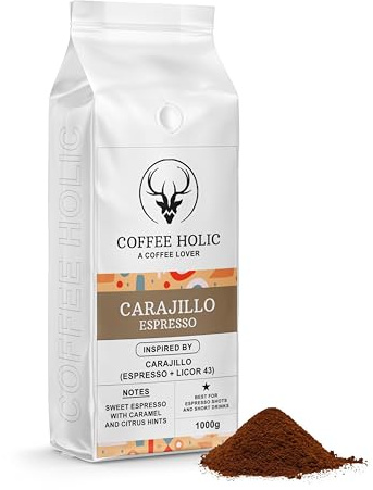 Coffeeholic Carajillo Espresso Ground Coffee 1kg – Sweet Espresso with Caramel & Citrus Notes, Medium Roast Ground Coffee for Cafetiere, Espresso Machines & Moka Pot, Ground Coffee Gift Set
