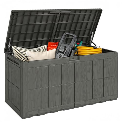 Outsunny Arcón Exterior Capacidad 440L Tapa Bloqueable 133x62x65 cm Café