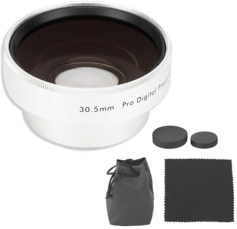 0.45X Camera Wide Angle Lens, 2 Part Removable Macro Fisheye Optical Glass Camera Photography Wide View Magnification Additional Lens for 30.5mm Camera Lenses, Silver