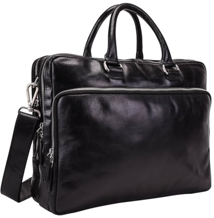 Leonhard Heyden Leder Businesstasche mit Laptopfach Cambridge Zipped Briefcase 2 Compartments Black schwarz
