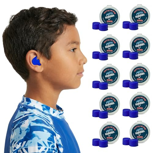 Earvolution Floating Putty Buddies Swim Earplugs - Doctor-Invented, Made in USA, Moldable Premium Silicone Plugs Help Prevent Swimmer's Ear, 10 Pair Pack - Blue