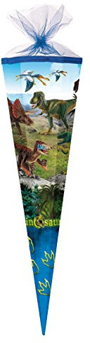 Nestler Schultüte zum Befüllen, Handgemachte Zuckertüte aus Karton - Lizenzmotiv Dinosaurs von Schleich (85 cm 6-eckig)