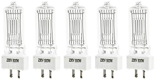 Pyxelstudio Halogenglühlampe Halogenlampen Warmweiss Fresnel Tungsten Video Dauerlich Halogen Glühbirne 500W 3200K 230V GY9.5 Pack 5