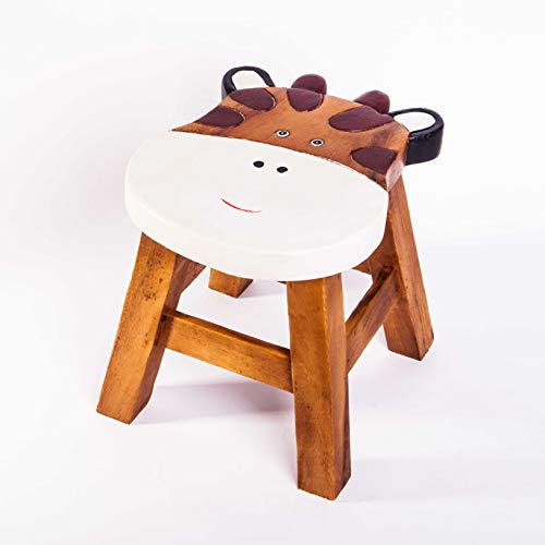 FairEntry Tabouret pour enfant, tabouret - Chaise pour enfant en bois massif avec motif animal girafe - Hauteur d'assise : 25 cm