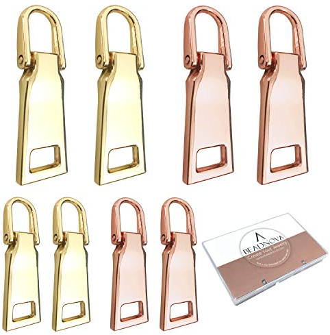 BEADNOVA Zipper Pull Replacement Repair Metal Zipper Pull Tab for Luggage Suitcase Backpack Jacket Bags Coat Boots (Gold Color Assorted, Size 3and 5, 8 Piece)