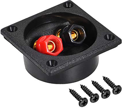 sourcing map - Morsettiera quadrata a 2 vie per altoparlanti, connettori stereo a vite, connettori per subwoofer, nero, 1 pezzo