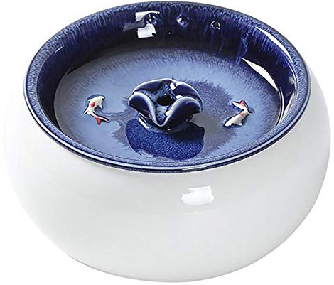 PJDDP Dispensador De Agua Inteligente De Cerámica para Mascotas, Fuente De Agua para Gatos, 50,8 Oz / 1,5 L, Fuente De Agua Eléctrica Automática para Gatos De Porcelana para Mascotas con Filtro,Azul