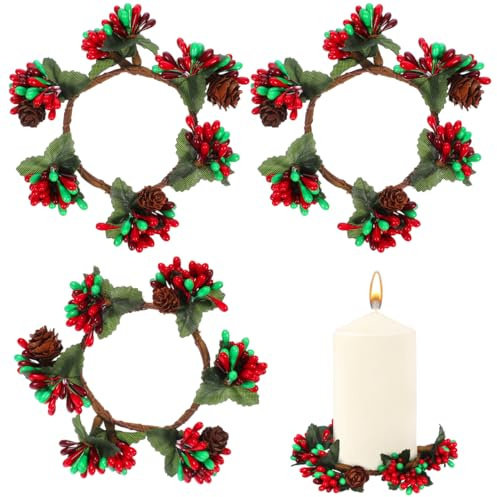 VALICLUD 4 Stücke Weihnachten Kerzenring Beerenkranz Weihnachtskranz Adventskranz Tischkranz Beerengirlande Serviettenringe Tischdekoration DIY Weihnachtsdeko Xmas Deko Weihnachtsbaum Anhänger