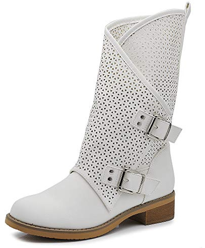 IF Fashion Scarpe da Donna Stivali Stivaletti Biker Fibbie Anfibi Primaverili Estivi 628 Bianco N.36