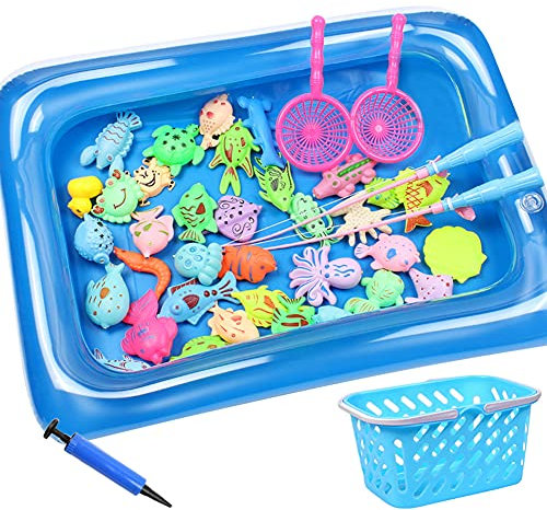 JAWSEU Jouet de Peche Magnétique, 41 Pièces Jouet de Pêche Flottant Jouet de Bain pour Bébé, Jouet Canne a Peche Enfant Jouet Piscine Set en Plein Air