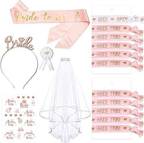 Möhippa dekorativa armbandsset, 16 st brud till Be&Team Bride armband set med 10 team brudarmband, 1 brudarmband, slöja, märke, tiara, accessoarer kvinnor för möhippa