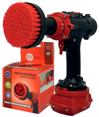 Kornely Bürstenaufsatz Akkuschrauber, Hart 10cm, Rot, Außen & Garten | 10x effizienter, kratzfrei, doppelt dichte Borsten; Terrasse, Holzdeck, Felgen, Terrassenmöbel; 8 mm Sechskantschaft