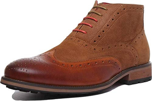 JUSTINREESS ENGLAND Bruno Herren Leder Mid Brogue Boots mit seitlichem Reißverschluss, camel, 42 2/3 EU