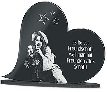 CHRISCK design Geschenk Deko Herz mit Foto und Text Gravur | Für Valentinstag Weihnachten Geburtstag Hochzeit Dankeschön Taufe Geburt Kollegen Beste Freundin | 18x13 Acryl Glas zum Hinstellen