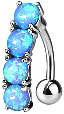 Piercingfaktor Bauchnabelpiercing Chirurgenstahl Bauch Bauchnabel Piercing Banane Stecker Anhänger mit 4 Opal Steinen Hellblau