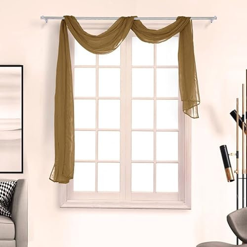 Devola Querbehang Freihanddeko aus transparentem Voile Heimdekoration Unifarbig Gardinen Schals Moderne Einfachheit Fertiggardine BxH 135x500cm Khaki 1 Stück