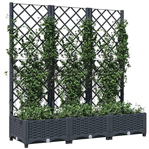 Susany Garden Planter Garden Raised Bed with Trellis Trough Planter with Topped Trellis Climbing Plants Flower Raised Bed Pot Dark Grey 120x40x121.5 cm