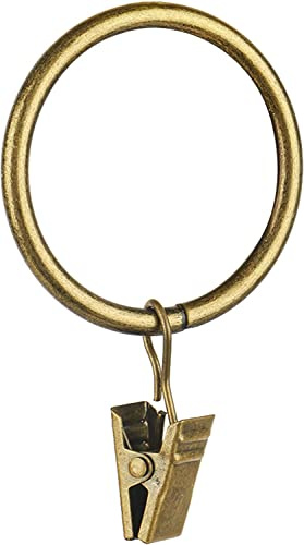 40 pièces 3,8 cm de bagues de rideau pour tringle à rideau, anneau de rideau en laiton antique avec clips, crochets décoratifs pour tringle de rideau de diamètre intérieur pour la salle de bain, le