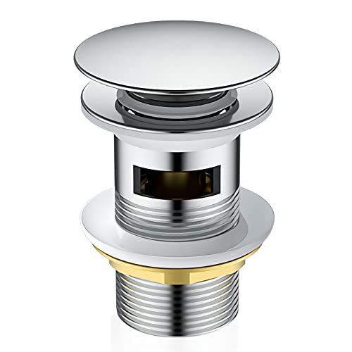 Bonde d'écoulement universel pour lavabo et lavabo - Robinet de vidange moderne - Avec trop-plein, acier inoxydable, laiton (trop-plein)