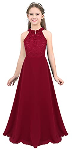 Mufeng Robe Longue Dentelle Fille Robe Mariage Soirée Communion Fête Anniversaire Baptême Costume Princesse pour Enfant 4-16 Ans