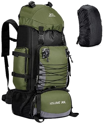 Unineovo 90L Hiking Backpack, Waterproof Camping Bag with Rain Cover, Lightweight Backpacking Back Pack - No Frame