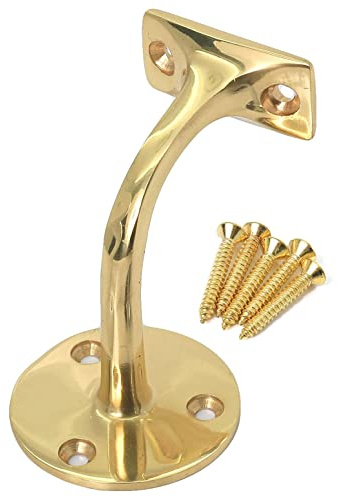 Soportes de pasamanos de latón pulido de 50 mm con tornillos, soporte de riel de escalera de pared resistente, soportes de riel para escaleras, soporte de pasamanos con tornillos a juego, paquete de 5