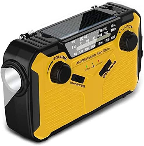CAFFIA Emergency Weather Radio,Power Bank for Cellphone,Hand Crank Solar Radio Bright Flashlight/Reading Lamp, AM/FM Portable Radio