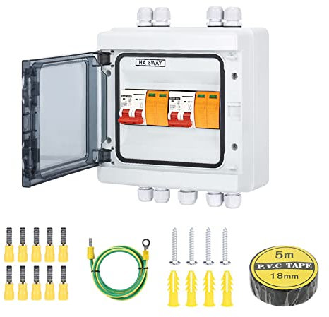 Btstil Überspannungsschutz PV DC Trennschalter, Blitzschutz Leitungsschutzschalter 500V DC 2P 40A 20-40KA Solar Trennschalter PV Anlage IP65 Wasserdicht (2 String 40A 500V DC)