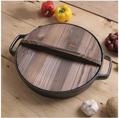 FLTRGO Wok en Fonte Poêle en Fonte épaissie Poêle à crêpes Maison Poêle à crêpes Non revêtue antiadhésive Wok Cuisinière à gaz Cuisinière à Induction Universelle