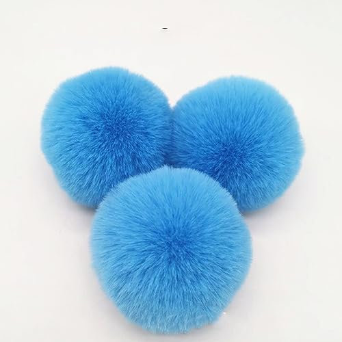 Egurs 30 Stück Kunstfell Bommel Bunte Bommeln bälle Pompon Flauschiger Fellpompon Faux für Damen und Mädchen Tasche Mützen Schals Schlüsselanhänger Deko Zubehör 8cm Helles Blau 30 Stück