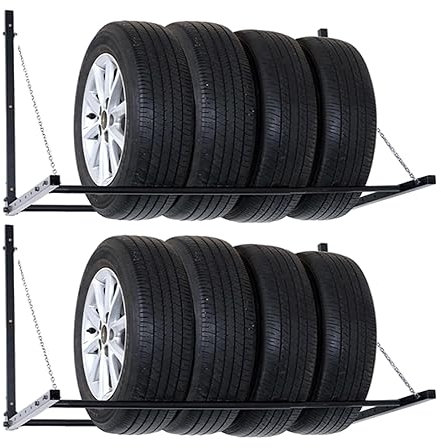 MGidea Kit Due Porta Gomma Supporto Pneumatico Pneumatici Bici Parete Muro Stagione Salva Spazio Garage Box Auto Moto RICHIUDIBILE Ferro PORTAGOMME