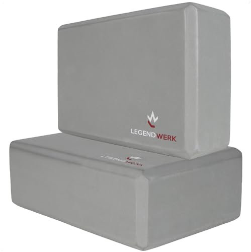 Legendwerk® 2x Yoga Block robust und rutschfest - Yogaklotz Doppelpack für Pilates, Meditation, Fitness - Yoga-Zubehör für Anfänger und Fortgeschrittene (grau)