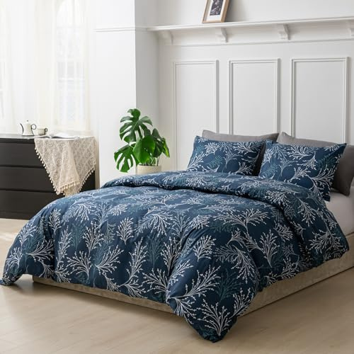 Tokokimo Set di biancheria da letto matrimoniale, double-face, in morbida microfibra, copripiumino con federe, regalo per mamma, sorella, accessorio per camera da letto (floreale, blu, matrimoniale,
