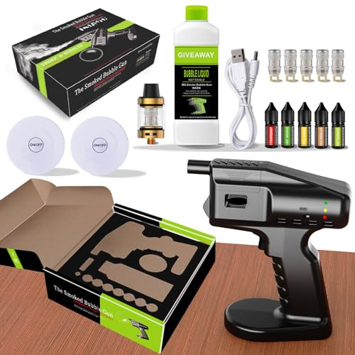 QJJML Cocktail Smoker Kit avec Liquide à Bulles & Huile Essentielle&2 Light, Handheld Smoked Bubble Gun, Smoke Infuser Molecular Cuisine Bubble Machine