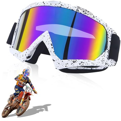 Gafas HPiano de Motocross y Esquí - A prueba de viento y niebla, UV, para ATV y Off Road Racing Mx (Marco Blanco, Lentes Coloridos)