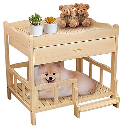 KSTUFF Luxuriöses Hundebett mit Baldachin/Schublade/Treppe, kleines, mittelgroßes Haustier-Loungesofa für Nachttisch/Wohnzimmer/Balkon, einfach zu montieren (Größe: XL (100 x 60 x 85 cm)) Vision
