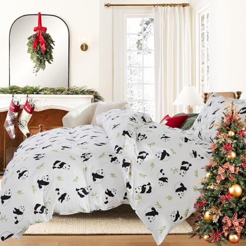 Brandream Full Duvet Cover Kids Bed Set 100% Muslin Cotton Panda Black and White Bedding Set 3Pcs Ultra Soft Breathable Patterned Cartoon Comforter Cover Boys Girls Toddler Teen