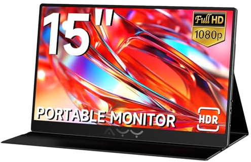 AYY Portable Monitor for Laptop 15 Inch, FHD 1080P USB-C HDMI Travel Monitor, Screen for Computer, Second Display HDR IPS Gaming Extender for PC MAC Phone PS4/5 Xbox Switch, Built-in Speakers