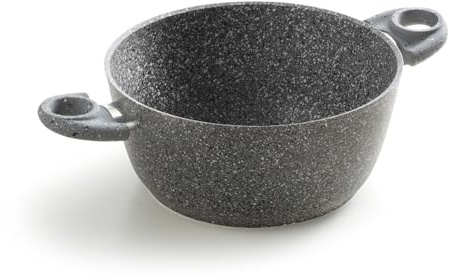 Pentolino Antiaderente con 2 Manici - Casseruola Antiagraffio con Effetto Pietra, Ergonomico, Ideale per Sughi e Pasta, in Alluminio, 20cm, Made in Italy