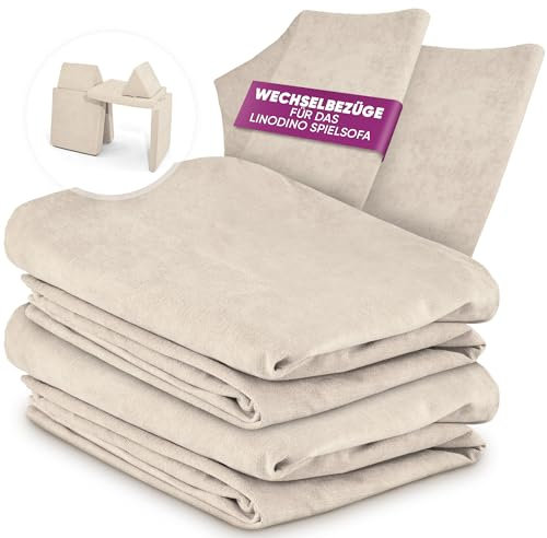 Linodino® Chenille Wechselbezüge für Spielsofas | Kindersofa Cover Set 4-Teilig | Ersatz Bezug Set für Kinder Sofas | Sofabezug | Morgentau Beige