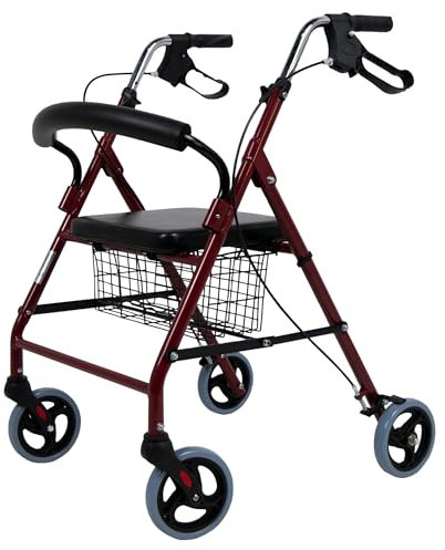 Sanitec - Andador Rollator con Frenos en Empuñadura | Andador para Ancianos Plegable | Andadores Adultos con Estructura de Aluminio Ligero | Andador con Asiento y Cesta | Andadores para Ancianos