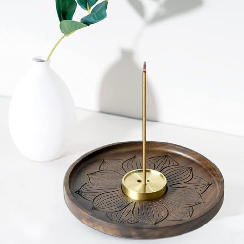 Norhogo Holzlotus Räucherstäbchenhalter, räucherstabchen Halter, Incense Holder, Holzlotus Räucherstäbchen Halter mit Asche-Auffangschale, räucherkegel Halter für Heimdekoration, Meditation und Yoga
