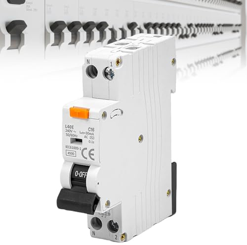 GOMETY 30mA FI/LS-Schalter, Fehlerstromschutzschalter, 6kA 1P+N Typ A C16/0,03 30mA FI-Schalter mit RCBO 16Amp Nennstrom RCD-geschützter Leistungsschalter, 230V, Typ A, DIN-Schienen-Montage, Kurve C